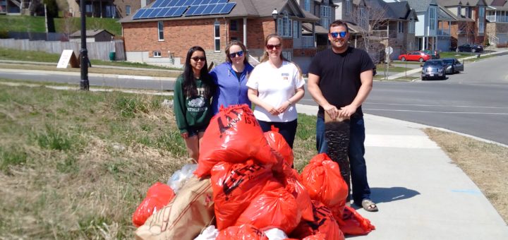 Spring clean up day with volunteers and bags of garbage collected